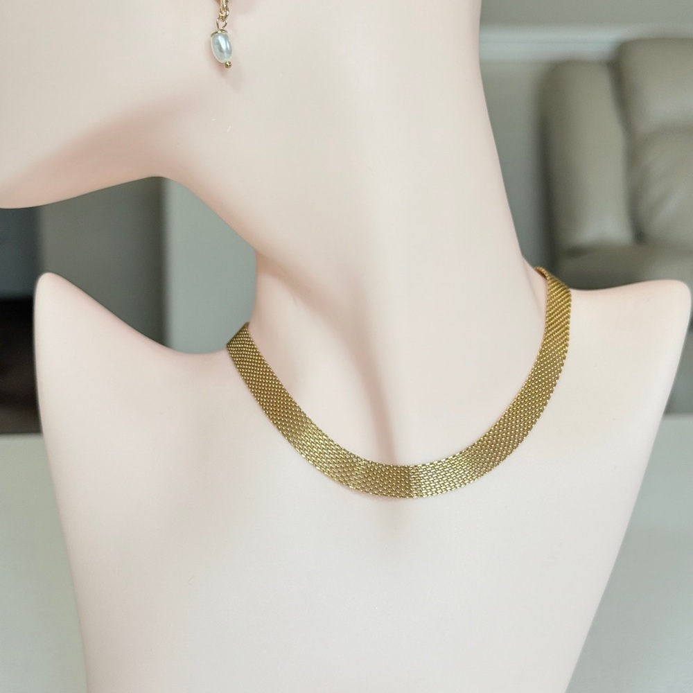 Gold Mesh Choker Necklace - Women's Jewelry